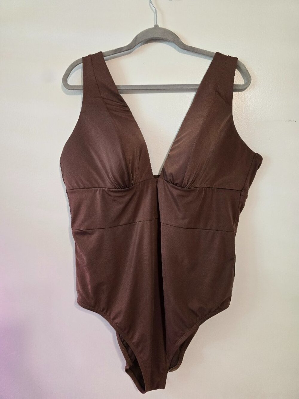 LANE BRYANT SWIM BY CACIQUE BROWN DEEP V ONE PIECE SWIM SUIT SIZE 22